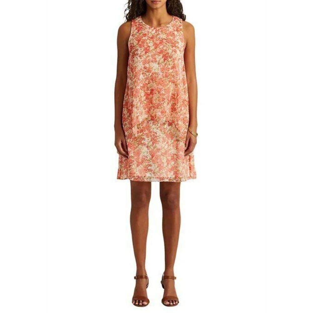 Lauren Ralph Lauren Floral Layered Georgette Dress Cream floral Size 0‎